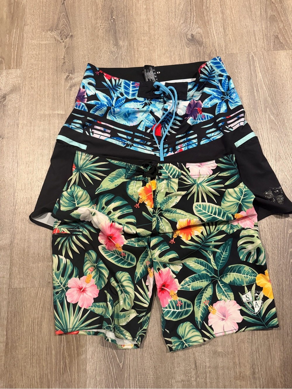 Salt Armor Tropical Floral Swim Trunks - Black with Green & Pink